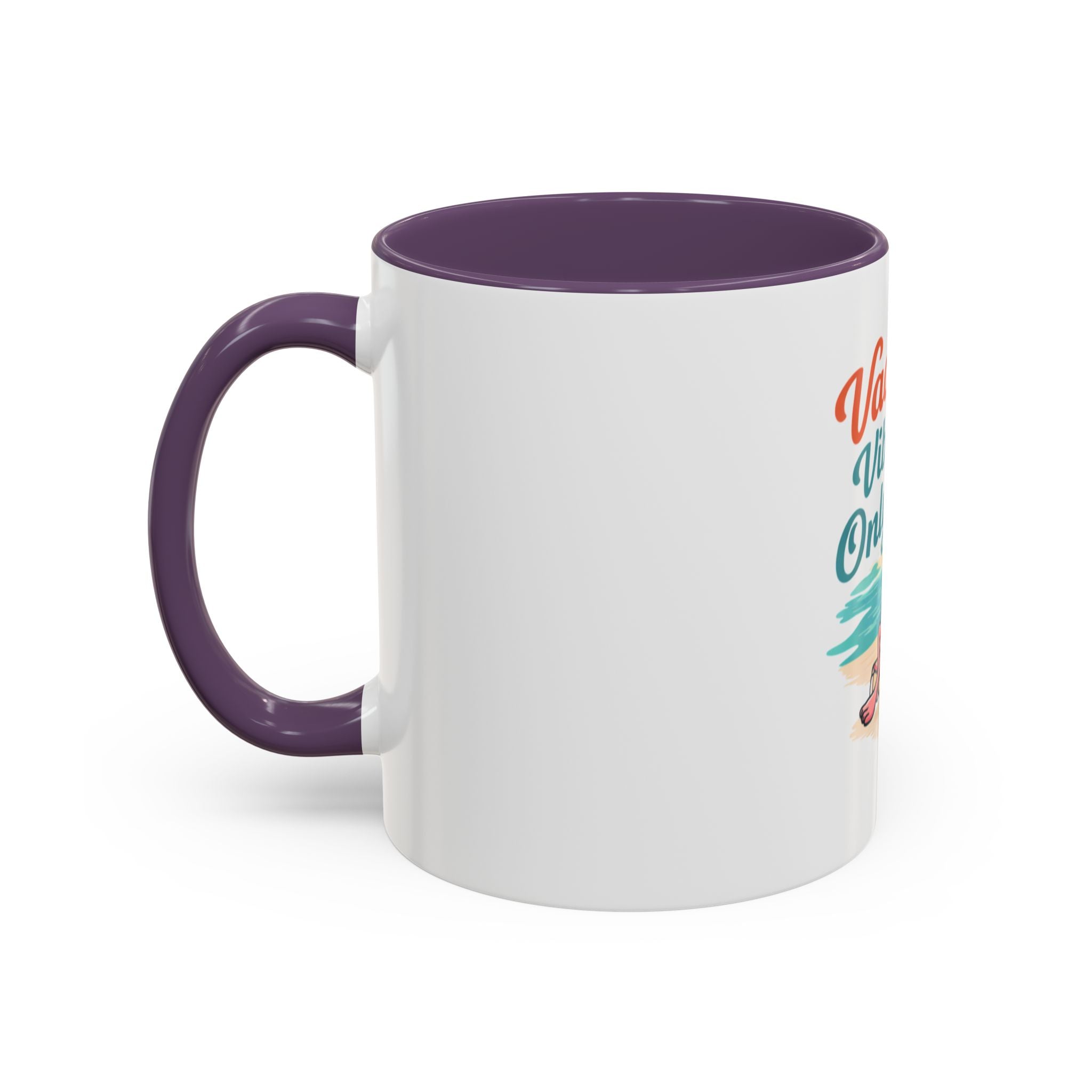 Vacay Vibes Only Accent Coffee Mug — Tropical Flamingo Beach Coffee Cup