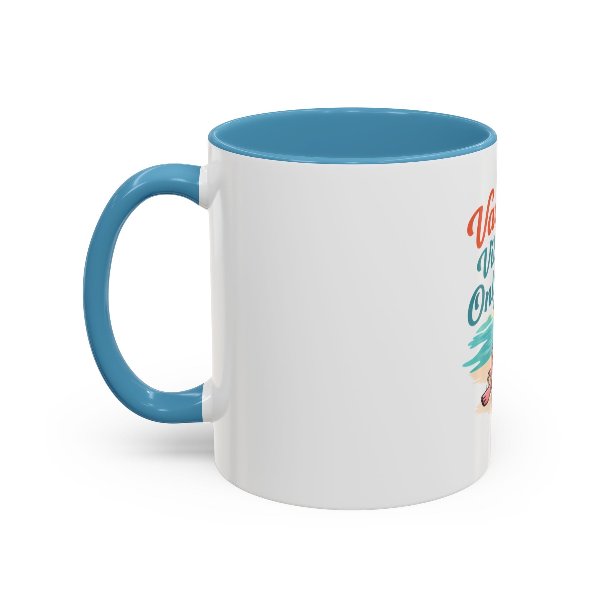 Vacay Vibes Only Accent Coffee Mug — Tropical Flamingo Beach Coffee Cup