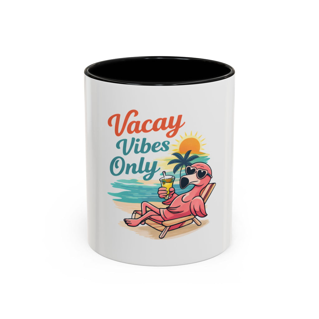 Vacay Vibes Only Accent Coffee Mug — Tropical Flamingo Beach Coffee Cup