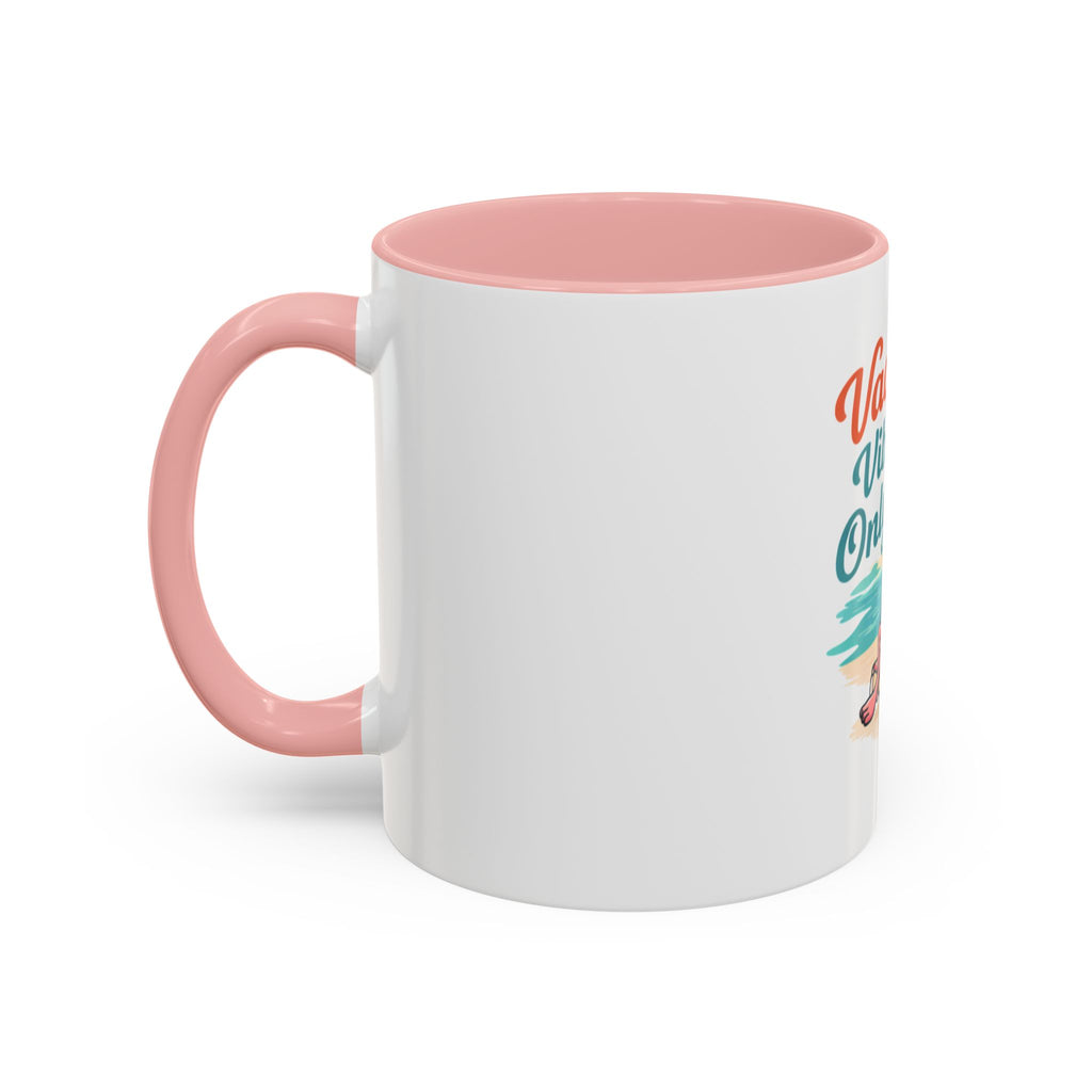Vacay Vibes Only Accent Coffee Mug — Tropical Flamingo Beach Coffee Cup