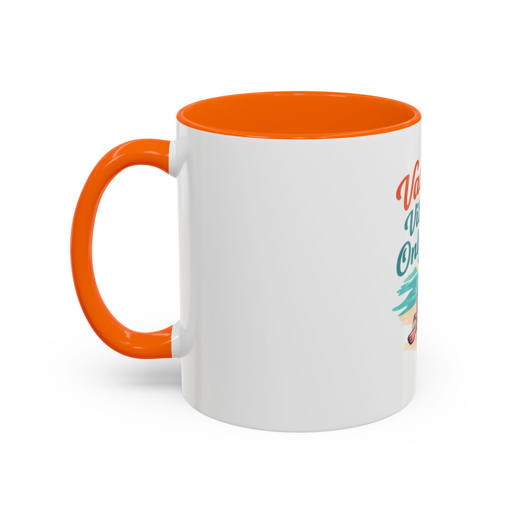 Vacay Vibes Only Accent Coffee Mug — Tropical Flamingo Beach Coffee Cup