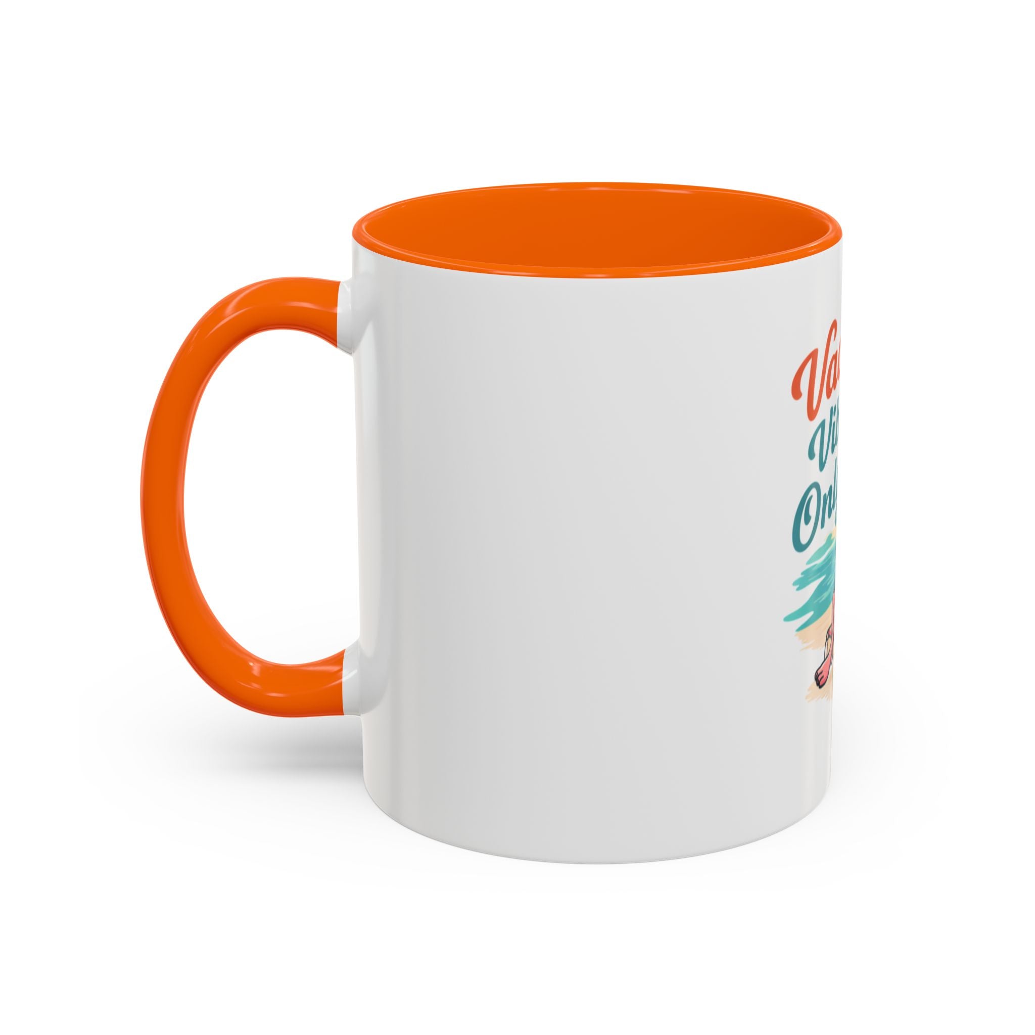 Vacay Vibes Only Accent Coffee Mug — Tropical Flamingo Beach Coffee Cup