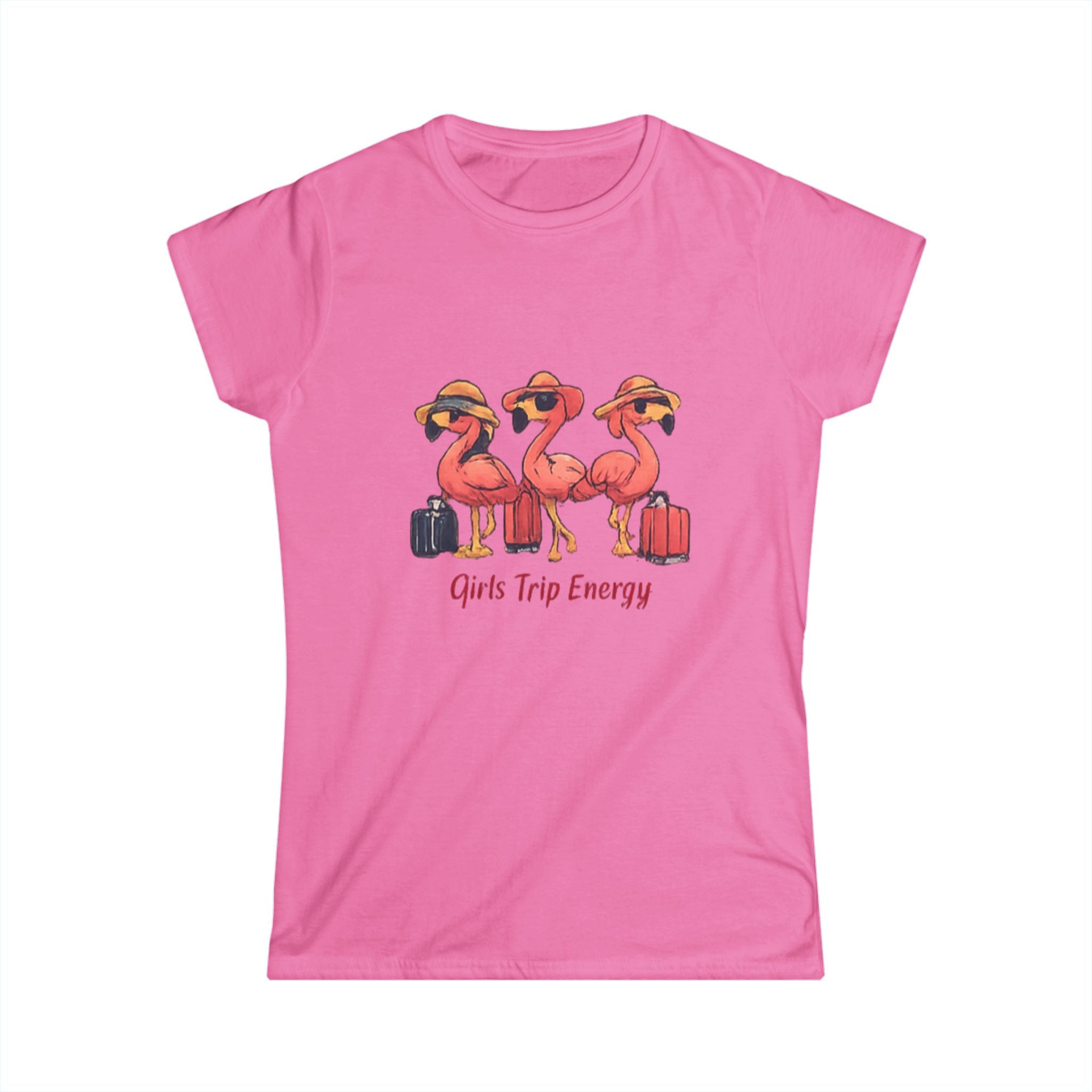 Women's Tee — "Girls Trip Energy" Flamingo Vacation Shirt