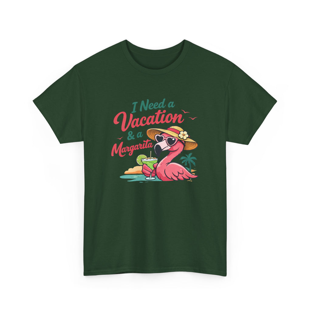Vacation Margarita T-Shirt — "I Need a Vacation & a Margarita" Flamingo Tee