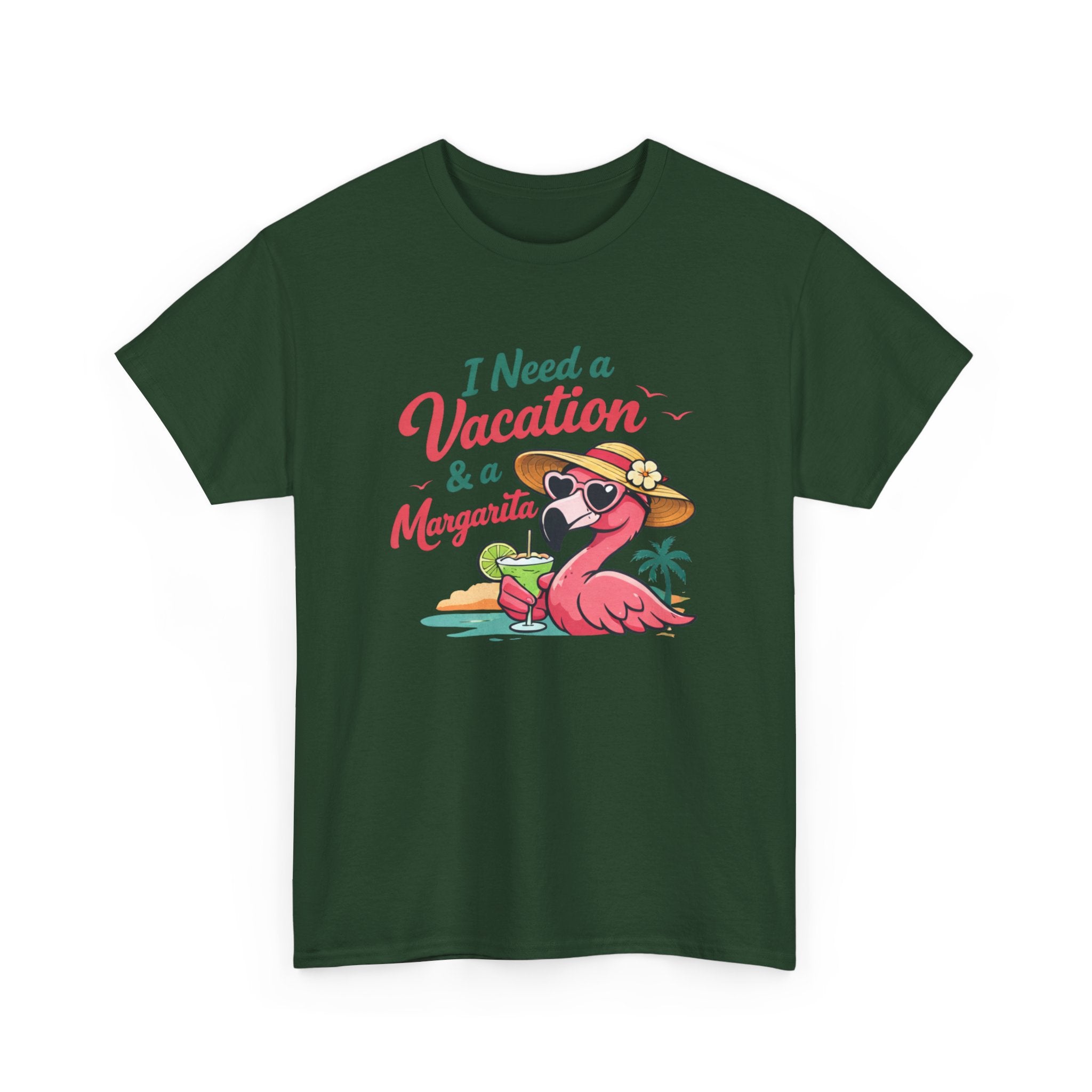 Vacation Margarita T-Shirt — "I Need a Vacation & a Margarita" Flamingo Tee