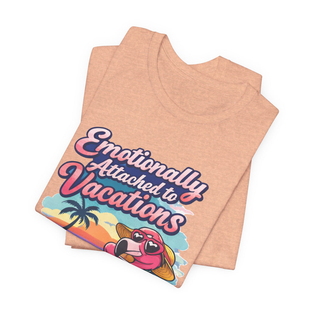 T-Shirt — "Emotionally Attached to Vacations" Retro Flamingo Beach Tee