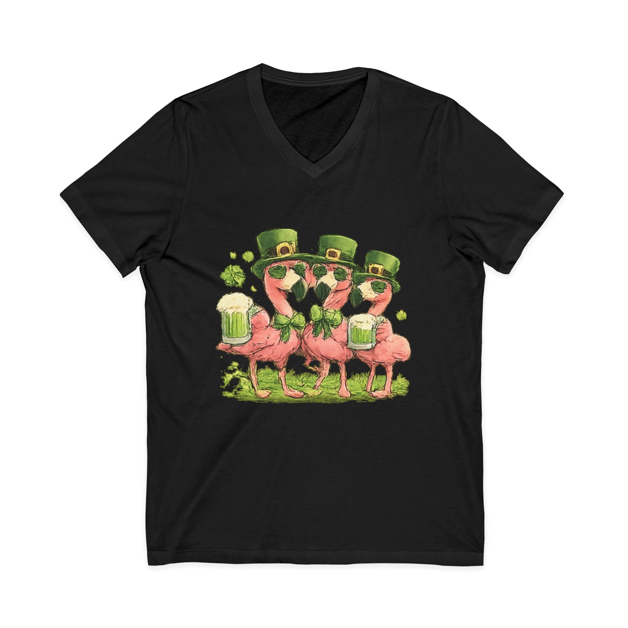 St. Patrick’s Flamingo T-Shirt — Lucky Flamingos with Top Hats & Beer