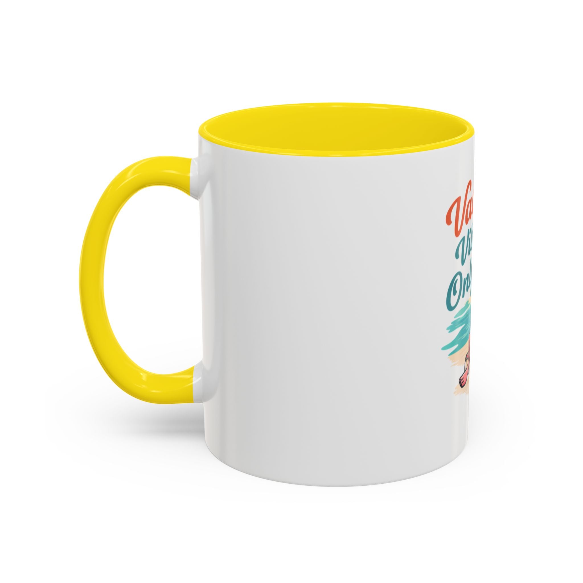 Vacay Vibes Only Accent Coffee Mug — Tropical Flamingo Beach Coffee Cup