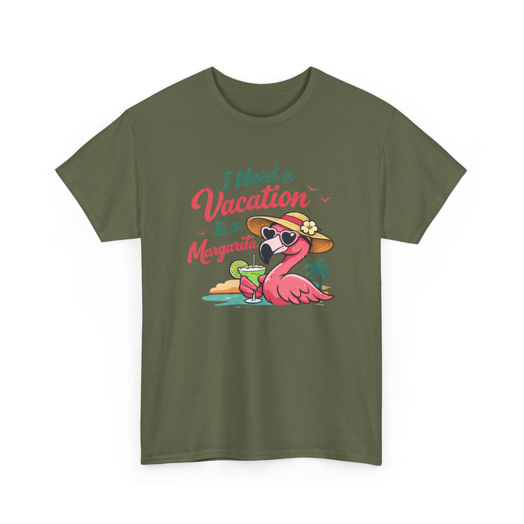Vacation Margarita T-Shirt — "I Need a Vacation & a Margarita" Flamingo Tee