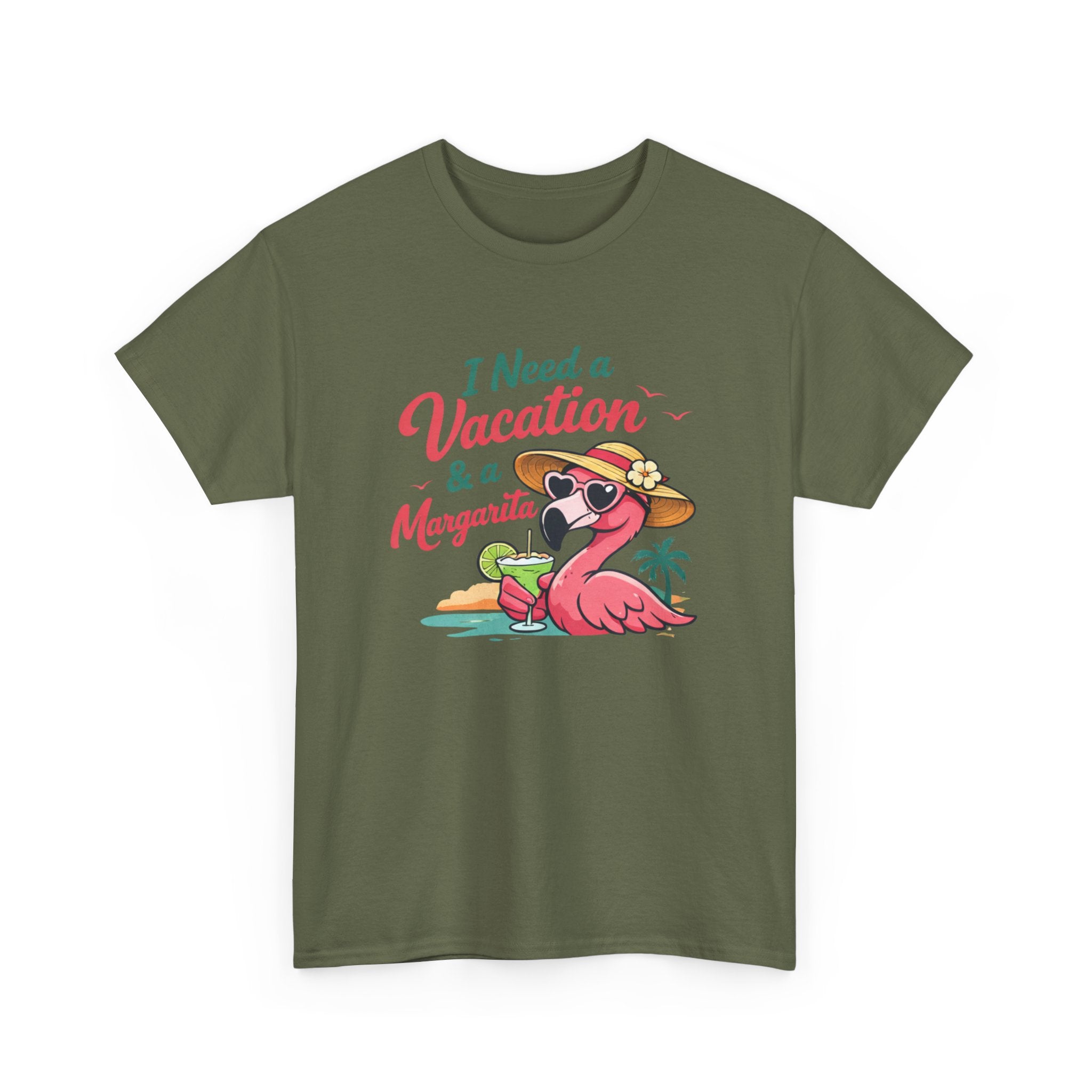 Vacation Margarita T-Shirt — "I Need a Vacation & a Margarita" Flamingo Tee